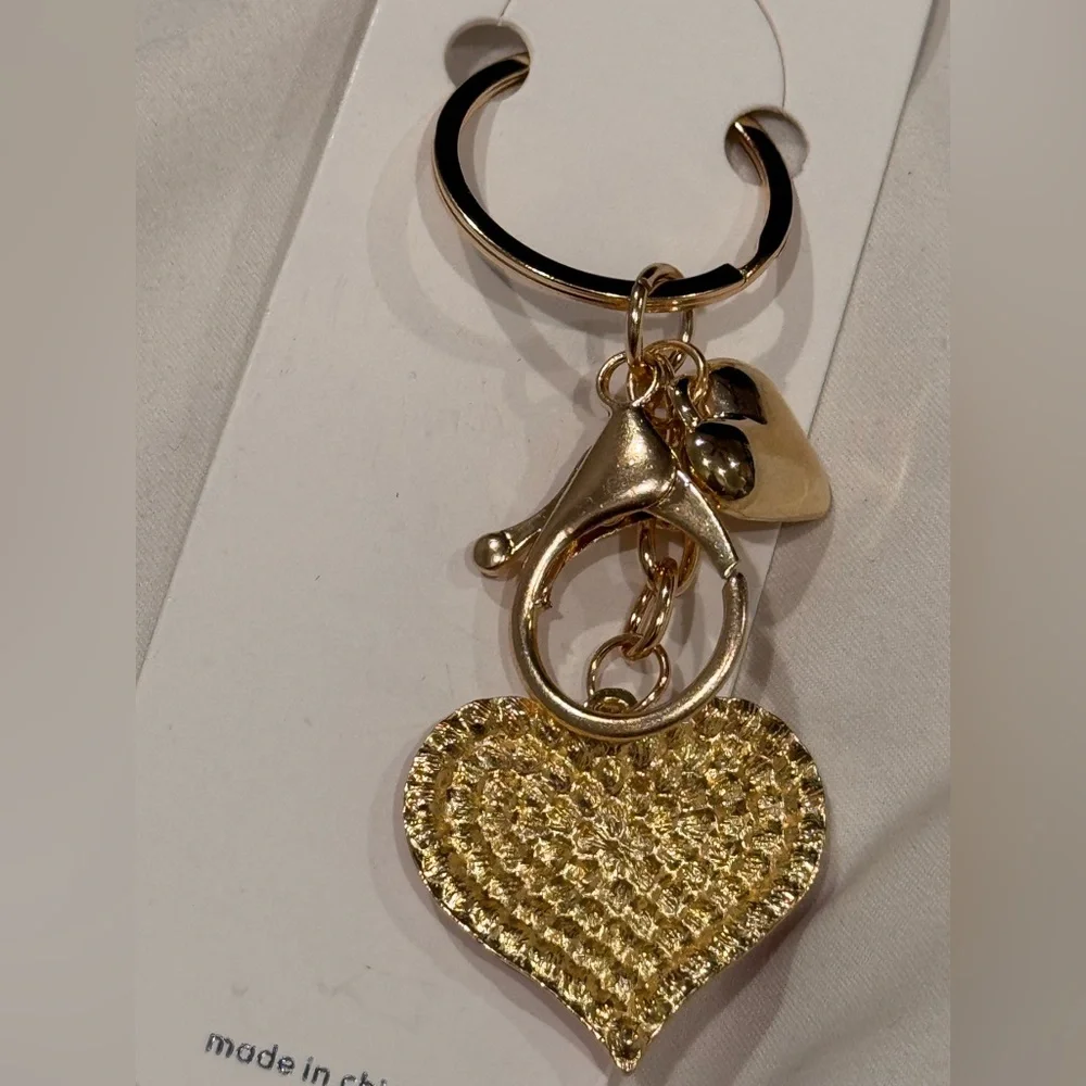 BAG CHARM Gold and Green Crystal Heart Keychain 3.5 inch